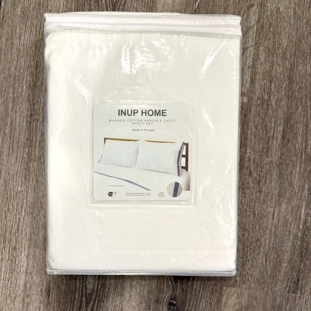 NEW INUP Home King Sheet Set White and Blue Bedding Set